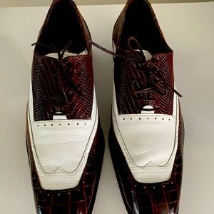 Stacy Adams Brown Crocolizard Print Leather white kidskin Spectator Shoes